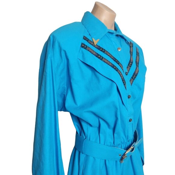 Vintages Lilia Smitty Exclusive Western Cowgirl Rodeo Turquoise Dress Size 11/12 - Picture 7 of 15